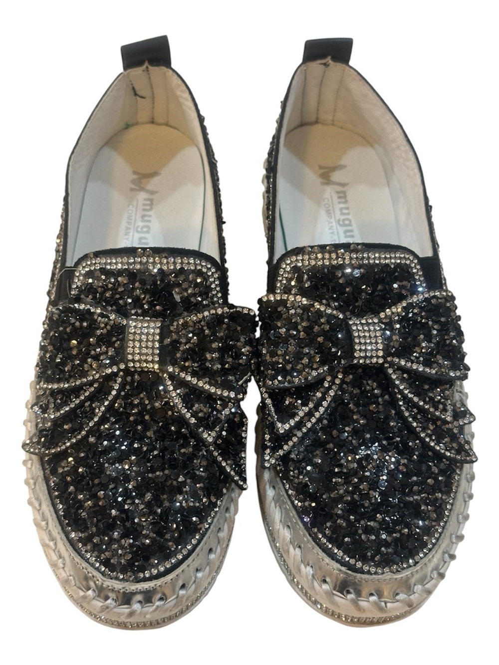 Muguan Black Crystal Embellished Platform Slip-On Sneakers - SZ 225 or 6.5/7 US